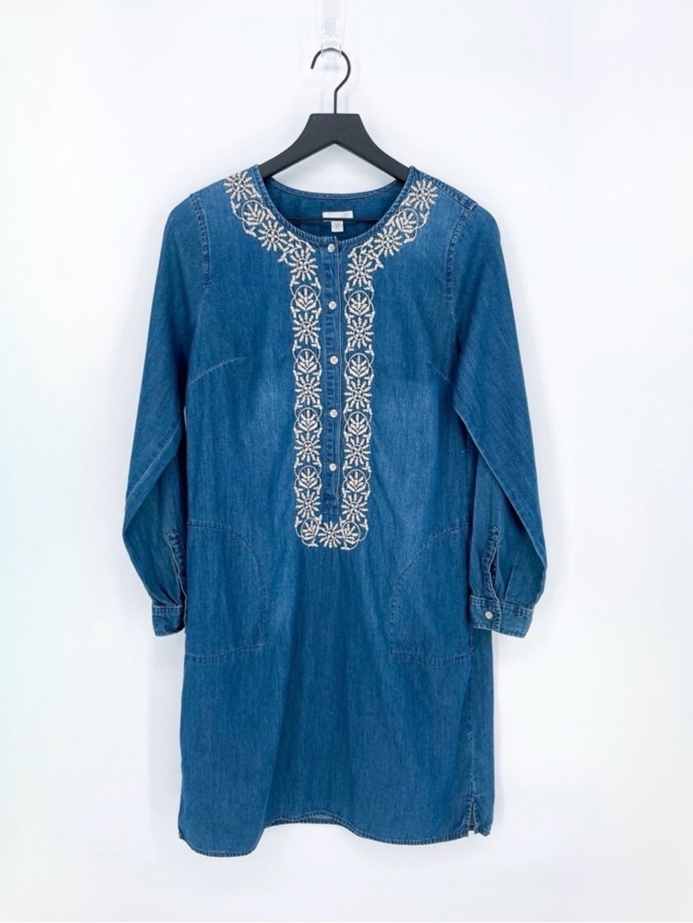 ☀️ 3/$25 J. Jill Boho Chambray Embroidered Long Sleeve Midi Dress Small